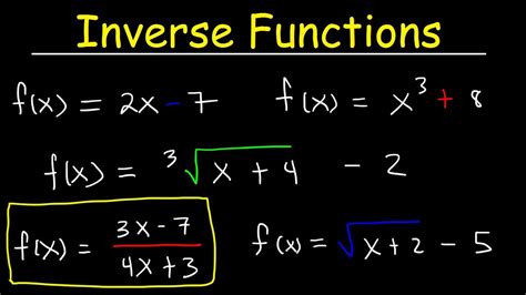 How to find inverse of a function - The inverse of a function ƒ is a function that maps every output in ƒ's range to its corresponding input in ƒ's domain. We can find an expression for the inverse of ƒ by solving the equation 𝘹=ƒ (𝘺) for the variable 𝘺. See how it's done with a rational function.